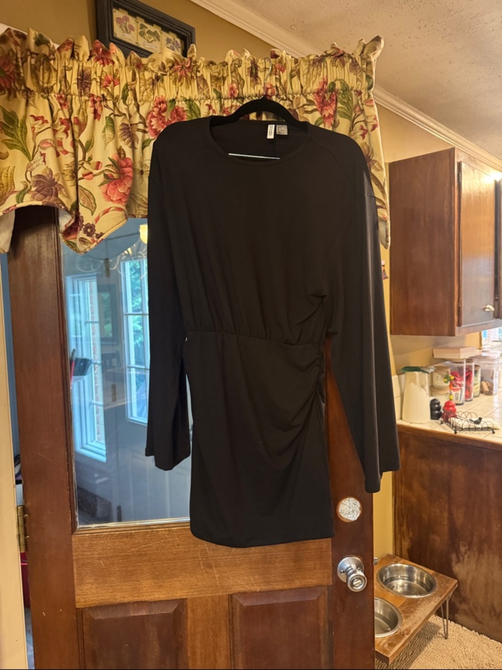 H&M Black Long-Sleeve Ruched Waist Mini Dress